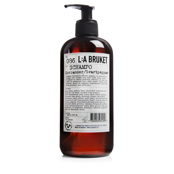 L:A Bruket Shampoo Coriander & Black Pepper 450ml - www.elegantgents.com